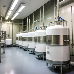 Liquid nitrogen tanks are used for cryopreservation, preserving biological samples at ultra-low temperatures (-196°C or -320.8°F). Samples, like cells or tissues, are stored in the liquid nitrogen to  - obrazy, fototapety, plakaty