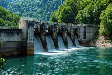 Hydroelectric power dam on a river.
