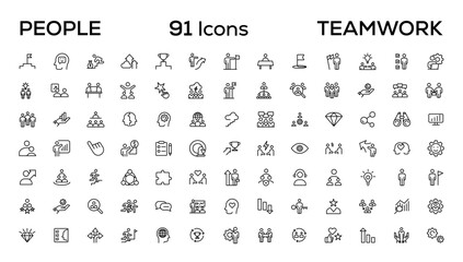 People and teamwork line icons collection. Big icon set in a flat design. Thin outline icons pack - obrazy, fototapety, plakaty