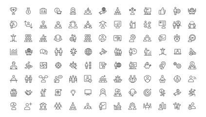 Fototapeta na wymiar People and teamwork line icons collection. Big icon set in a flat design. Thin outline icons pack