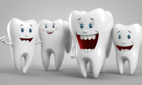 White cartoon tooth, dental character