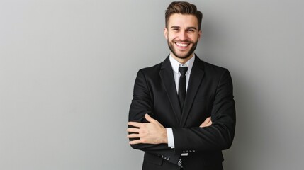 business man in formal dress smiling happy white background,
