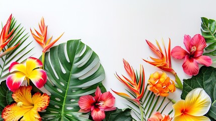 Bright tropical flowers isolated on white background ,Generative ai,
