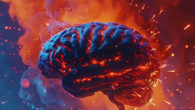 Explore the human brain through an animated 3D scientific illustration, showcasing intricate details and dynamic functionalities