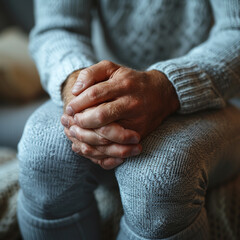 Hands folded by older people in fear or shame because they are incontinent - obrazy, fototapety, plakaty
