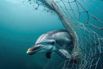 Poster A dolphin caught in a fishing net.   © Bargais