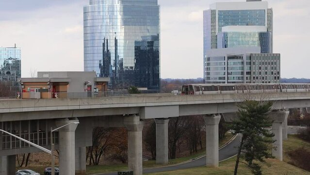 Tysons Corner, Virginia USA The Washington DC Metro train system in the modern Tysons Corner suburb