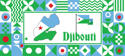Djibouti Map flag independence day geometric Country web banner corporate abstract background design with flag theme. Country Vector Illustration