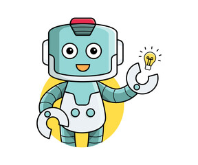 Robot Logo with idea bulb symbol in it Hands