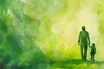 Green Father day oriented background, watercolor painting. - obrazy, fototapety, plakaty