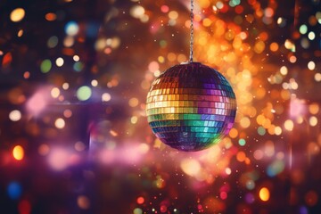 Obraz premium Disco ball on sparkling festive background with copy space for event celebrations