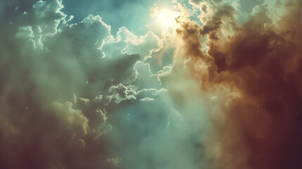 Fototapeta premium The sky is filled with clouds and the sun is shining through them