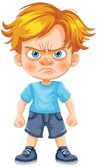 Cartoon of a young boy looking upset and defiant.