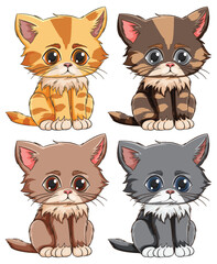 Four cute vector kittens with different fur patterns