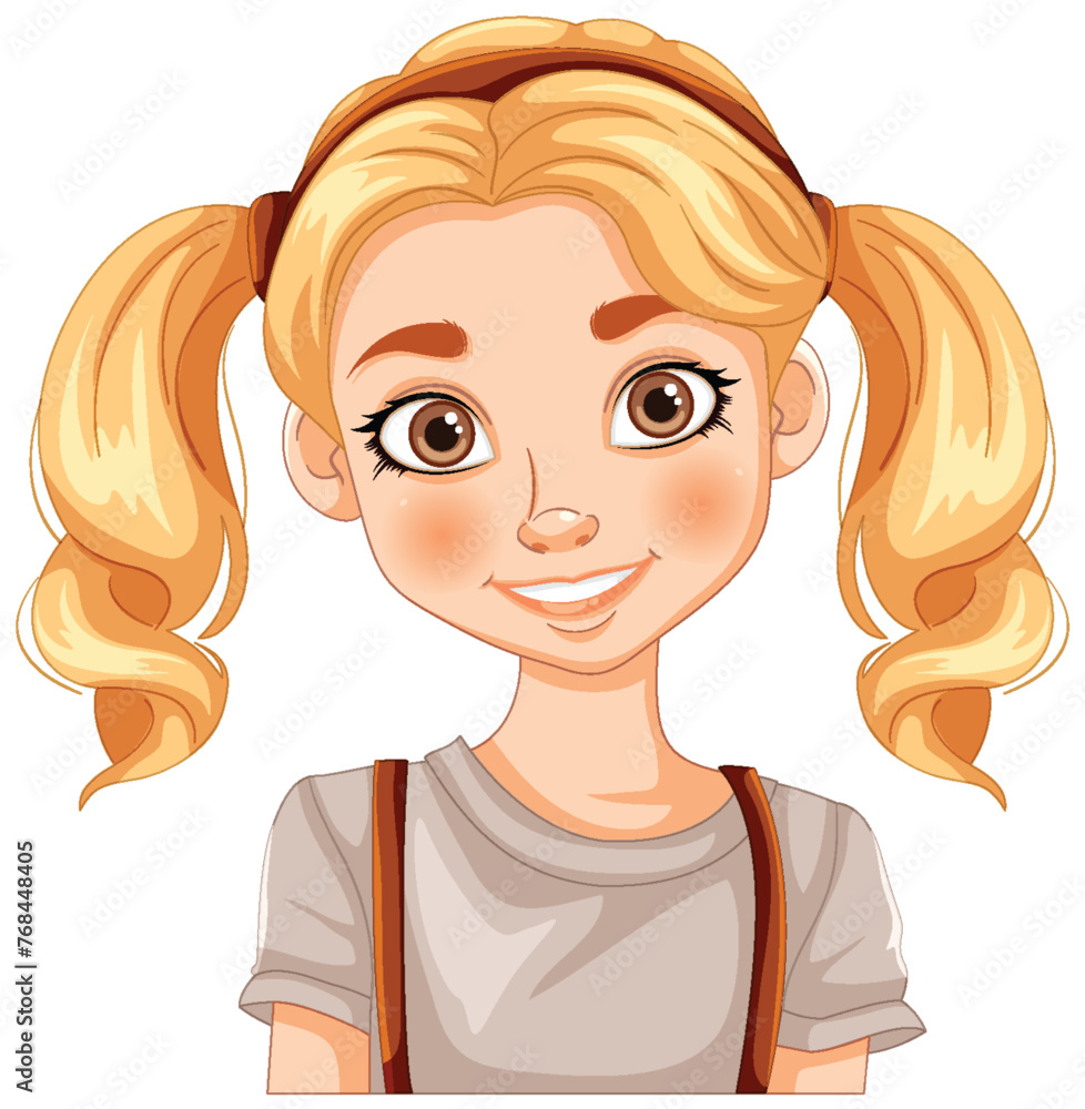 Sticker vector illustration of a smiling young girl