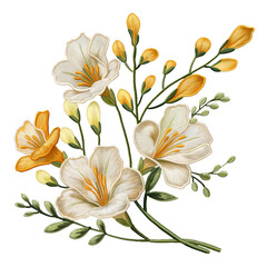 embroidery bouquet of flowers yellow and white freesia