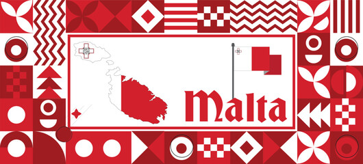 Malta Map flag independence day geometric Country web banner corporate abstract background design with flag theme. Country Vector Illustration