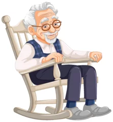 Poster Cheerful senior relaxing in a wooden rocker © GraphicsRF