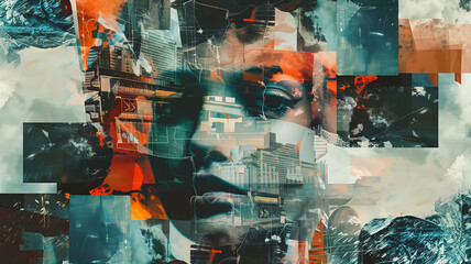 Futuristic abstract collage, merging digital art with modern aesthetics for a chic background