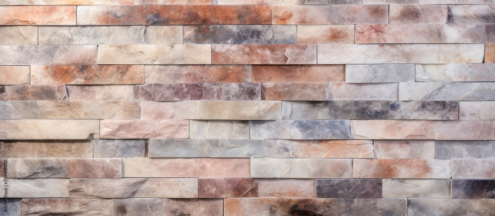 Poster detailed close-up showcasing a textured wall built from solid stone blocks, creating a sturdy and ru