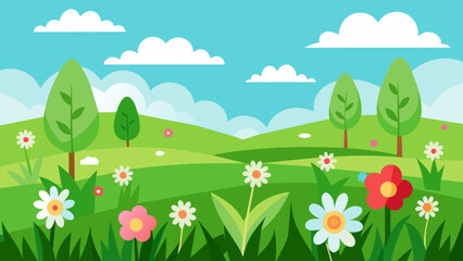 Fototapeta na wymiar spring landscape with grass and flowers