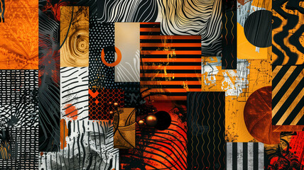 Sleek modern collage of abstract patterns and vibrant textures, stylish backdrop creation