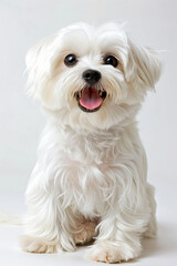 Happy Maltese Puppy Portrait on White Background
