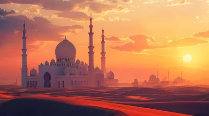 Foto op Plexiglas Cinematic Mosque On Sunset, Islamic Background © Deden