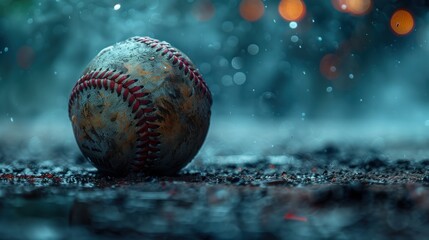 Fototapeta na wymiar baseball closeup on the ground