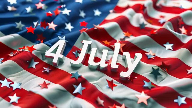 4th of July, a day of patriotism and celebration in America. Animated 3D festivities with fireworks, flags, liberty, and democracy