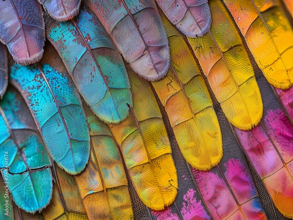 Aufkleber a close up of a bunch of colorful feathers that are all different. generative ai.