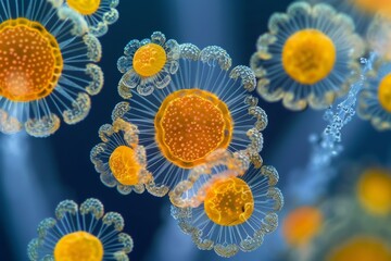 A close up of a bunch of yellow and orange flowers. Generative AI.