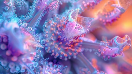 Fototapeta na wymiar A close up of a colorful coral with many bubbles. Generative AI.