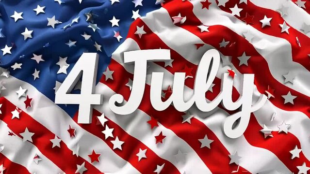 4th of July, a day of patriotism and celebration in America. Animated 3D festivities with fireworks, flags, liberty, and democracy