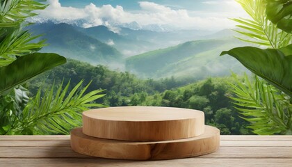 Outdoor Exhibition: Round Wooden Podium with Scenic Nature View