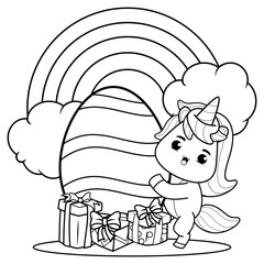 Easter unicorn coloring page for kids