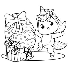Easter unicorn coloring page for kids