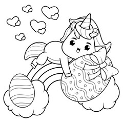 Easter unicorn coloring page for kids