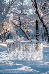 Cool Ice Podium front view focus with a Winter Wonderlan