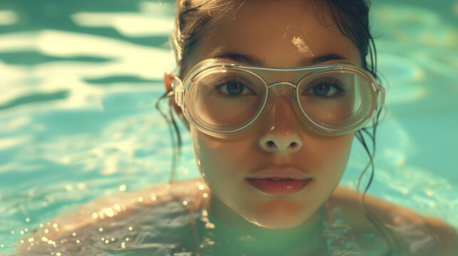 portrait of a beautiful woman in the swimming pool