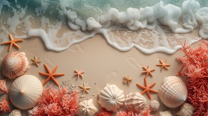 Fototapeta na wymiar starfish on the seashore and shells