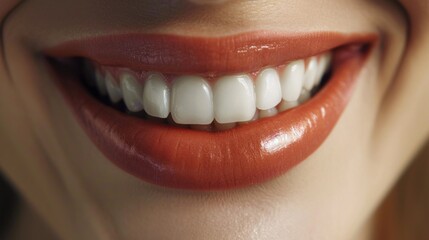 Beautiful Woman Smile With White Teeth. Concept of Teeth Whitening, Dental Health and Lip Care. - obrazy, fototapety, plakaty