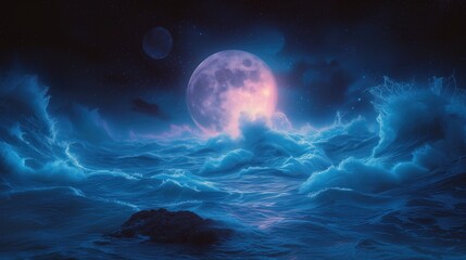 Naklejka na ściany i meble moon over the sea night landscape