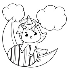 Easter unicorn coloring page for kids