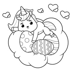 Easter unicorn coloring page for kids