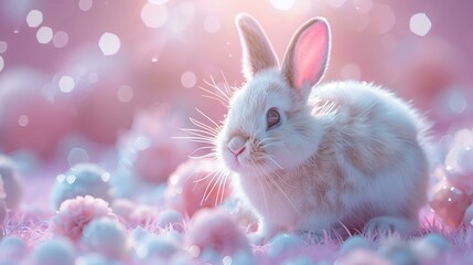 Fototapeta na wymiar Adorable 3D-rendered bunny in a pastel wonderland ideal 1