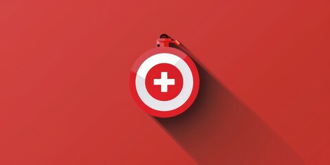 A red background with a white circle with a red cross and a white plus sign