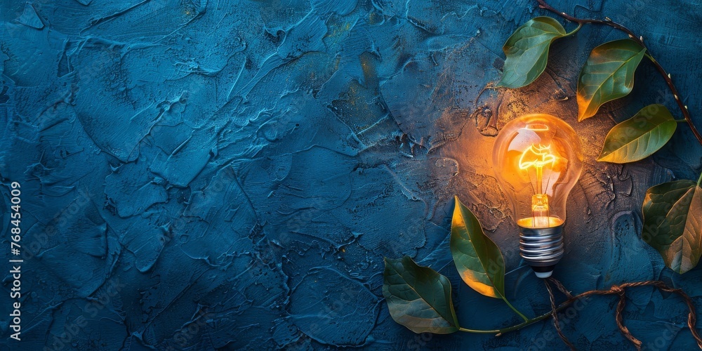 Poster a light bulb is lit up on a blue background