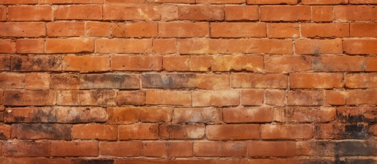 Obraz premium Detailed view of a brick wall showing textures and colors, with a small section of dirt visible