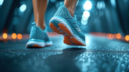 Naklejka premium runner's legs in sneakers close-up